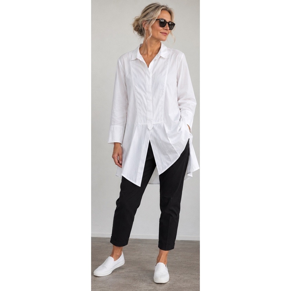 Comfy USA Tunic Shirt Sz XL White Asymmetric Lagenlook Architectural Avant Garde